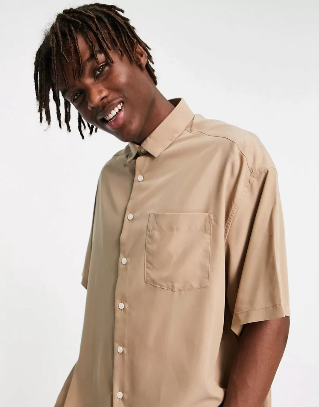 ASOS DESIGN – Legeres Oversize-Hemd aus Modal mit kurzen Ärmeln und Waschun günstig online kaufen