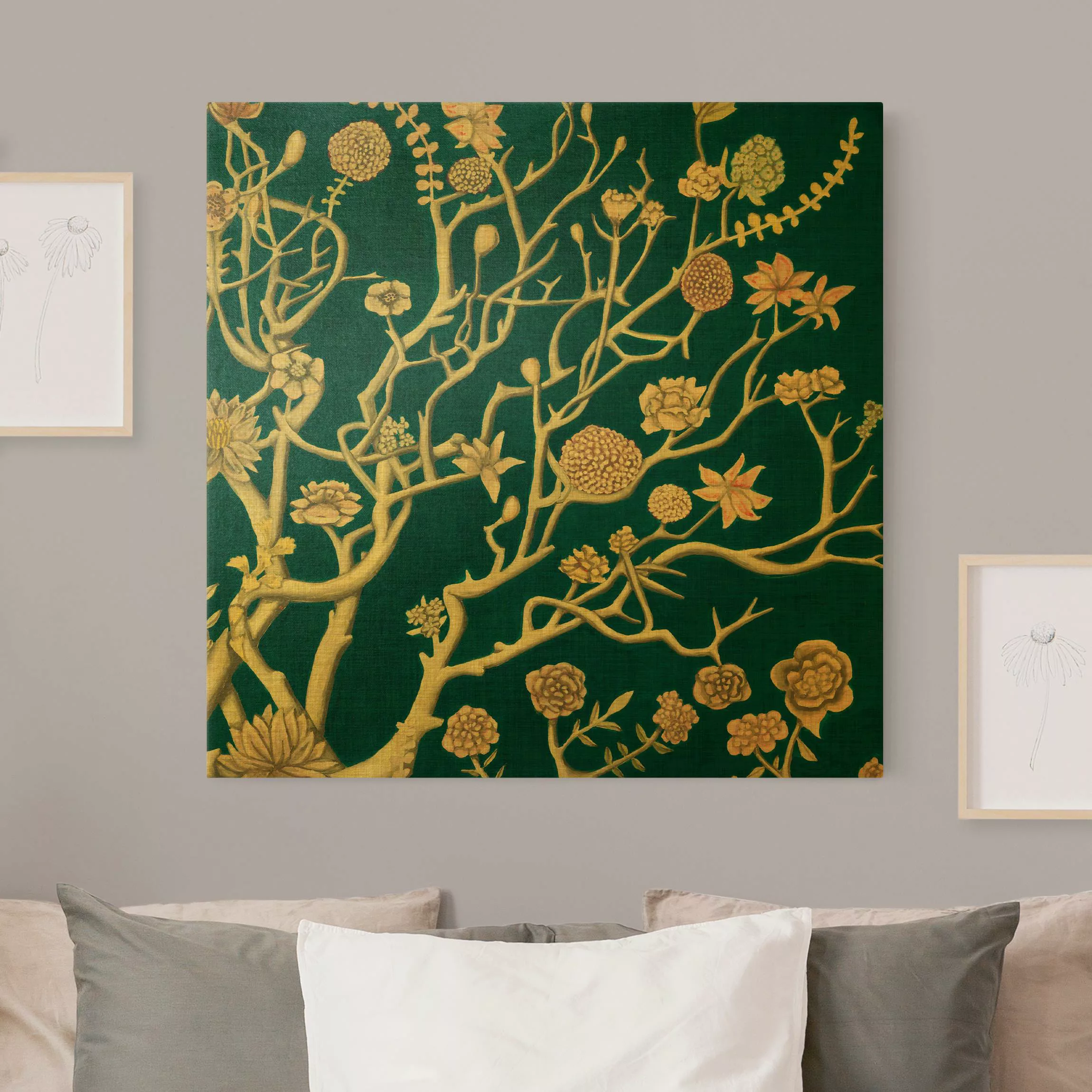 Leinwandbild Gold Chinoiserie Blumen in der Nacht II günstig online kaufen