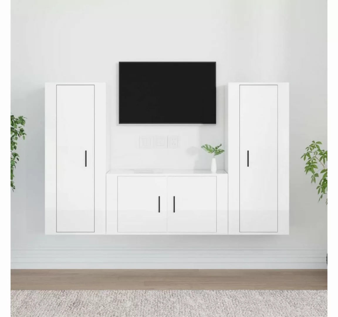 furnicato TV-Schrank 3-tlg. TV-Schrank-Set Hochglanz-Weiß Holzwerkstoff günstig online kaufen