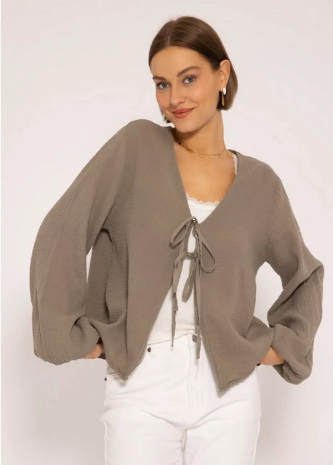 SASSYCLASSY Hemdbluse Oversize Musselin Blusenjacke Baumwolle Jacke mit Bin günstig online kaufen