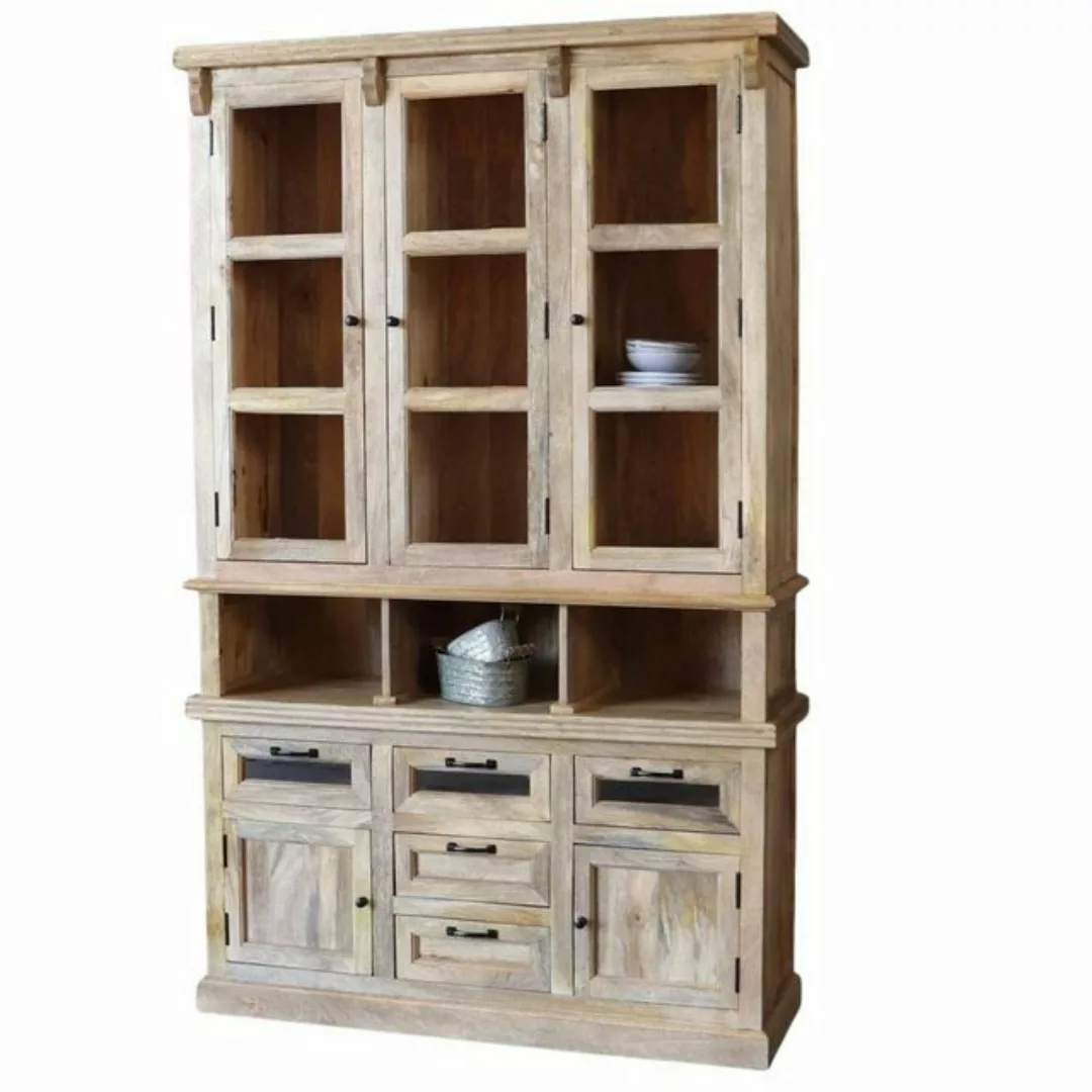 baario Buffet Vitrinenschrank LAON Vintage Geschirrschrank massiv 135 cm Bu günstig online kaufen