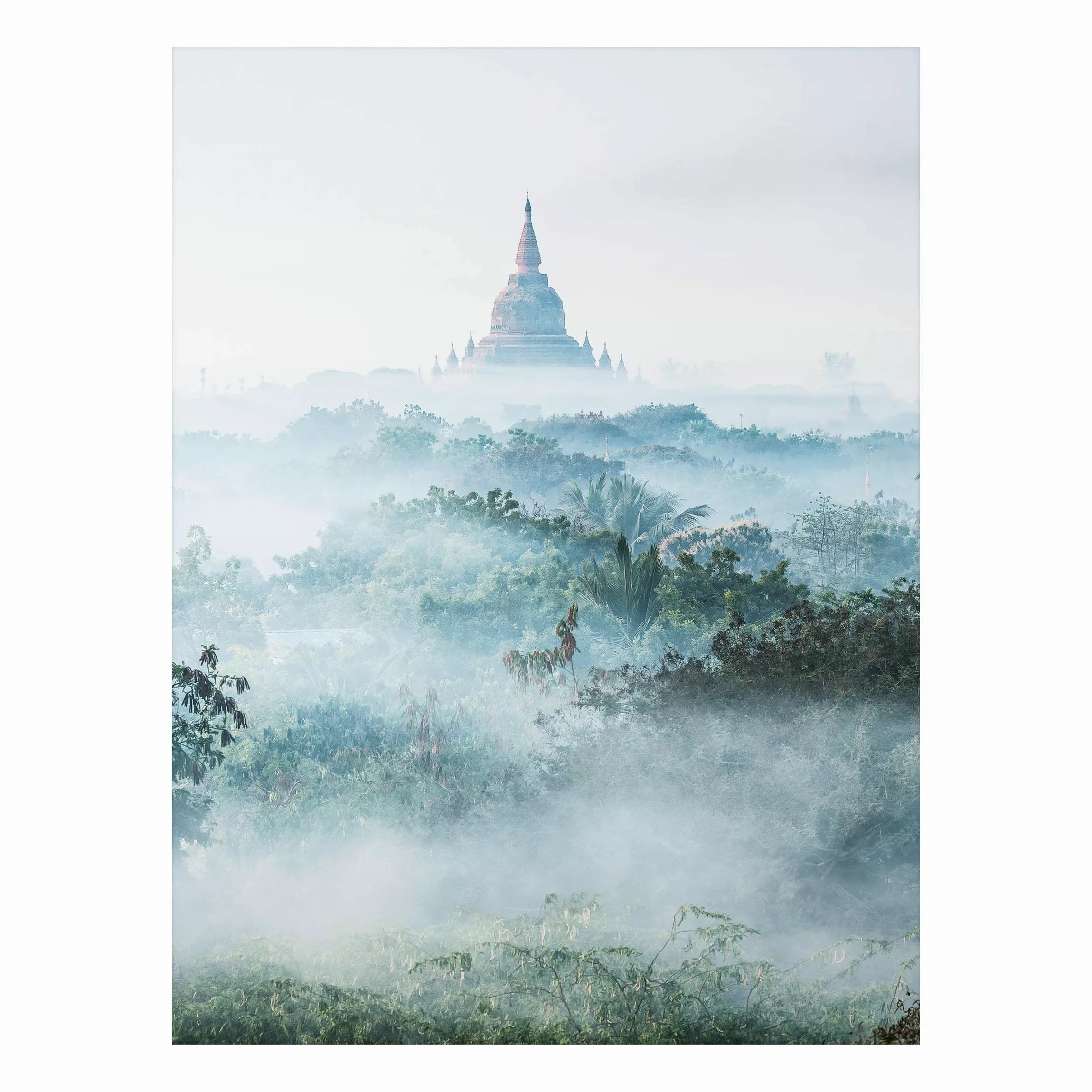 Alu-Dibond Bild Morgennebel über dem Dschungel von Bagan günstig online kaufen