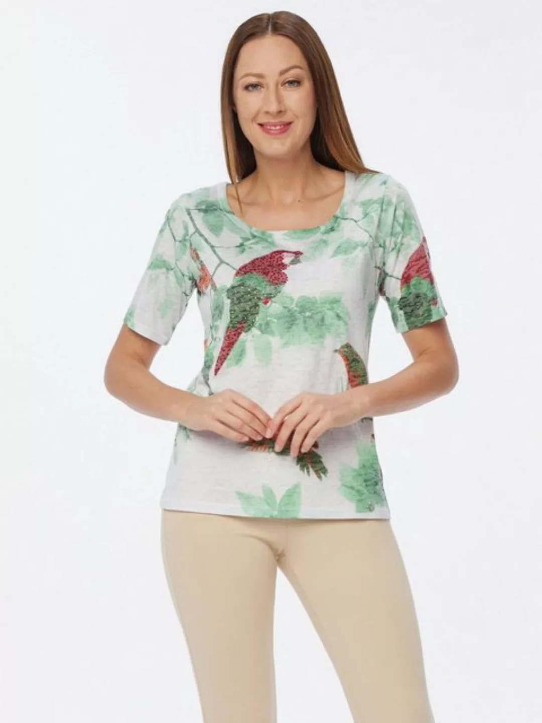 Christian Materne T-Shirt Kurzarmbluse koerpernah mit Papagei-Motiv günstig online kaufen