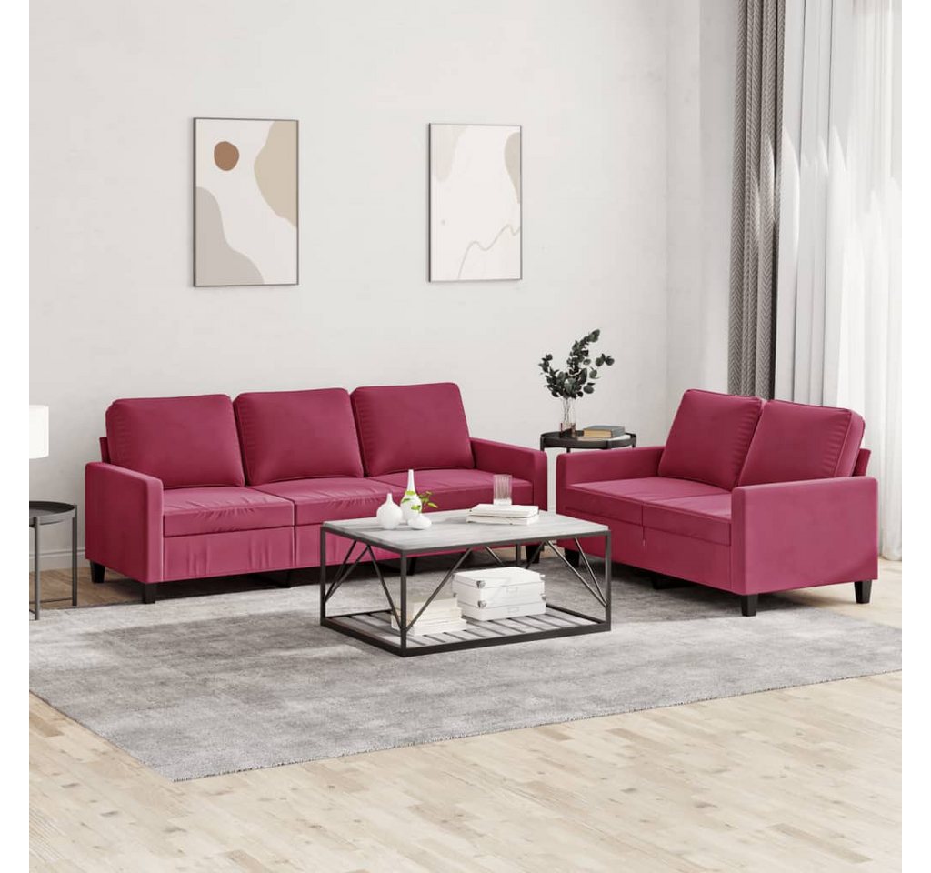 vidaXL Sofa Sofagarnitur Set mit Kissen Samt, 2-tlg., Rot günstig online kaufen