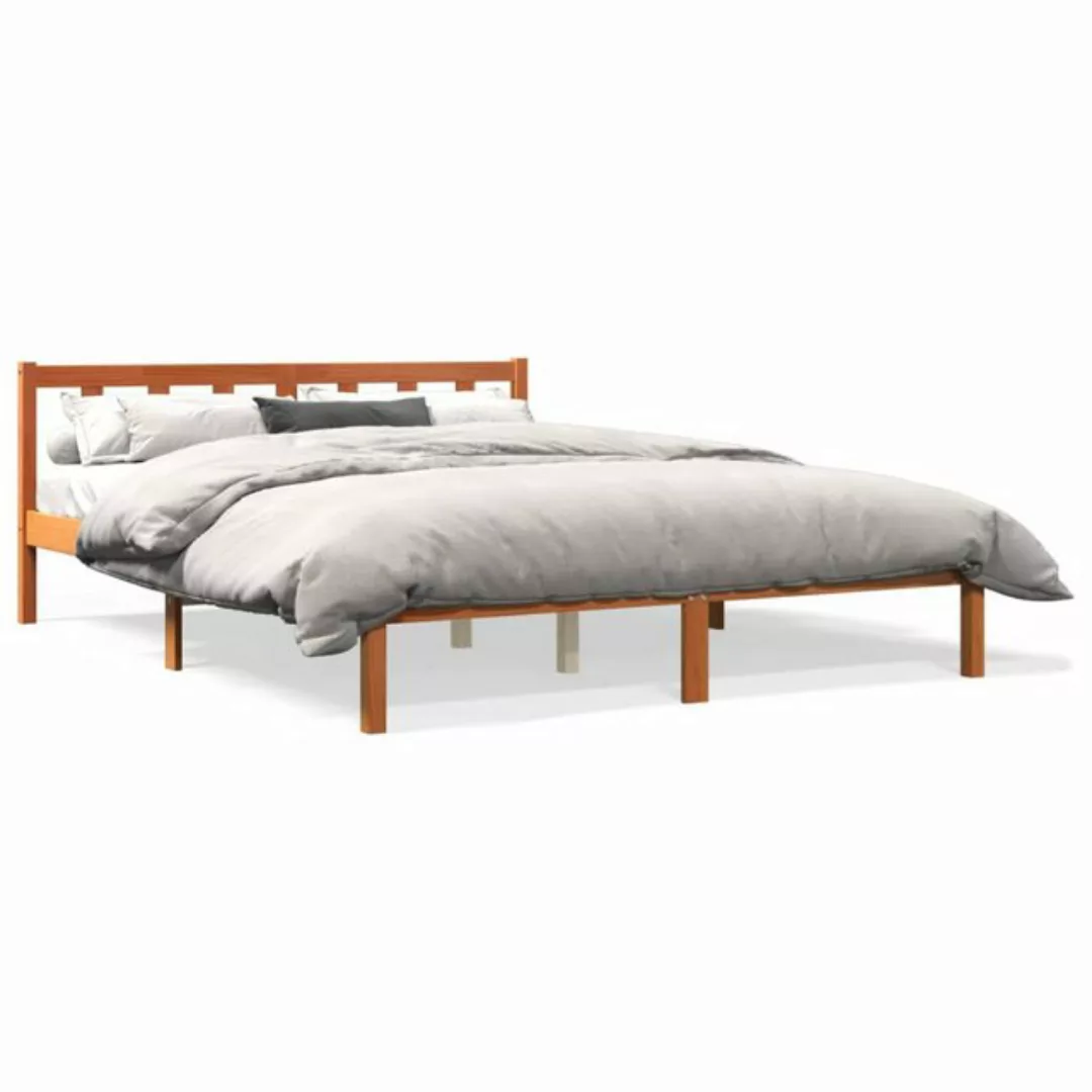 vidaXL Bettgestell Massivholzbett Wachsbraun 160x200 cm Kiefer Bett Bettges günstig online kaufen