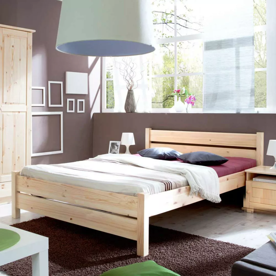 Doppelbett in Kieferfarben Massivholz günstig online kaufen