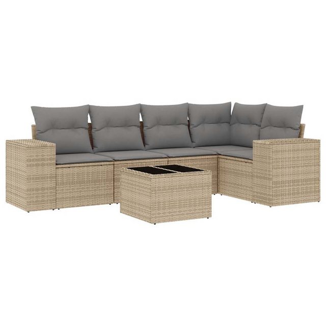 vidaXL Sofaelement 6-tlg. Garten-Sofagarnitur mit Kissen Beige Poly Rattan günstig online kaufen