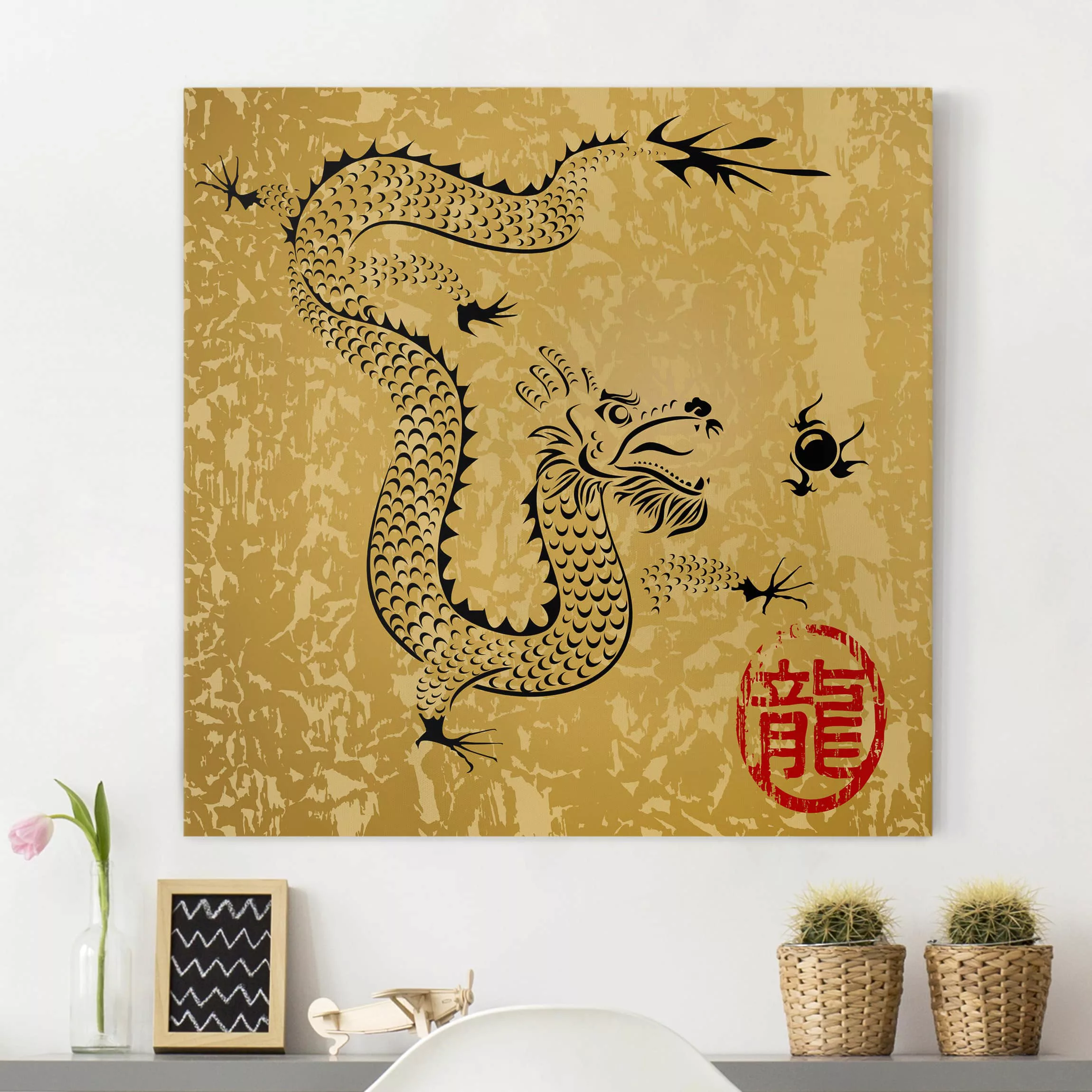 Leinwandbild Spirituell - Quadrat Chinese Dragon günstig online kaufen