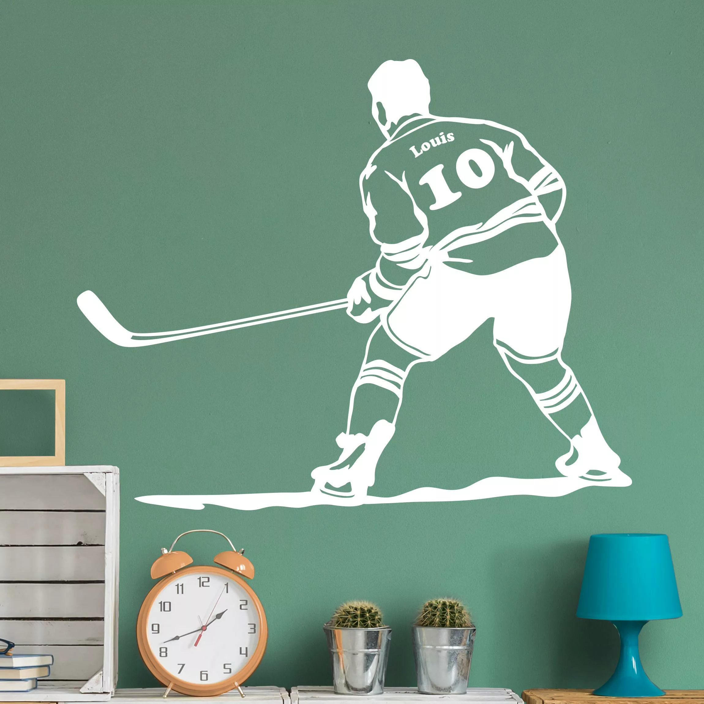 Wunschtext-Wandtattoo Kinderzimmer Eishockeyspieler günstig online kaufen