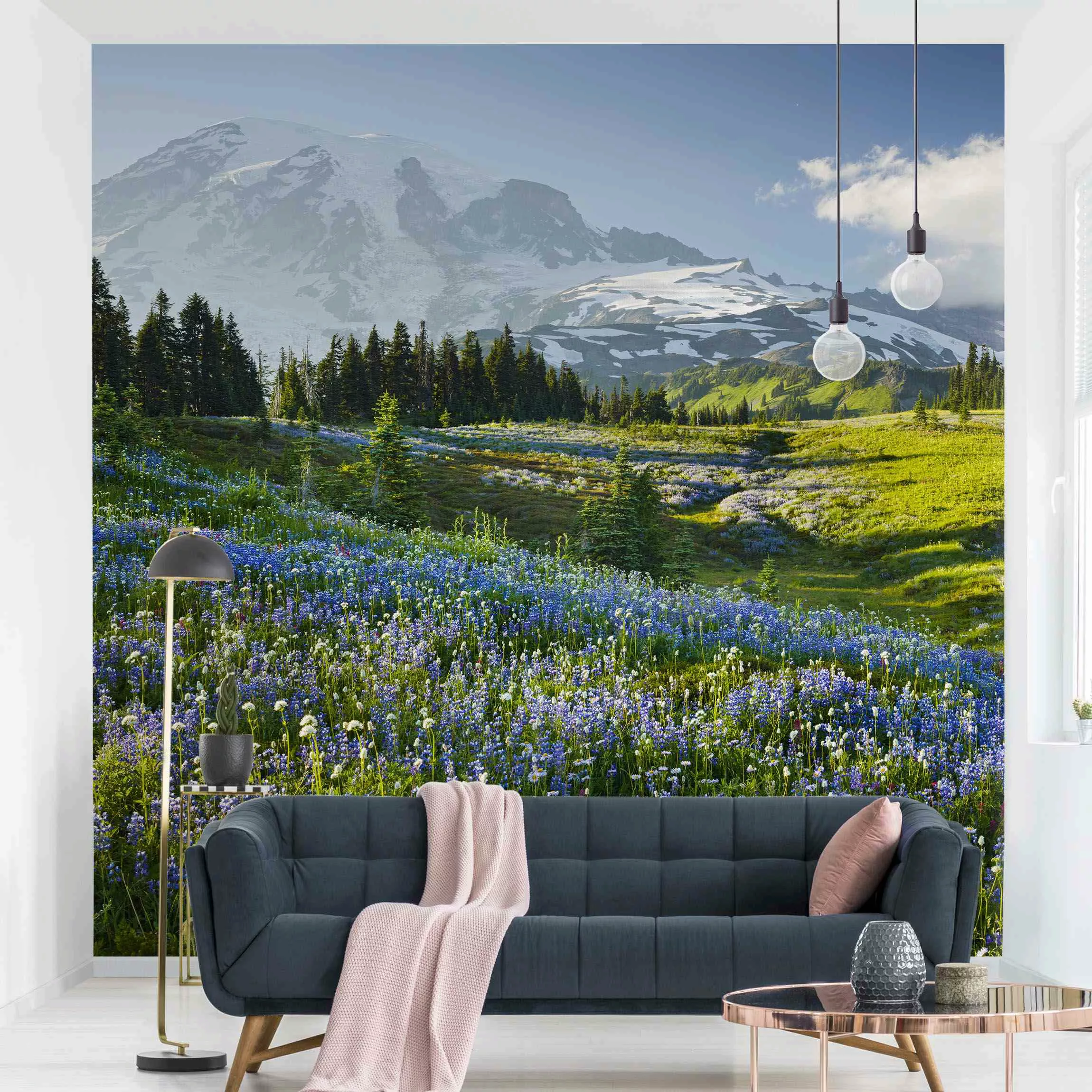 Bilderwelten Fototapete Bergwiese mit Blumen vor Mt. Rainier grün Gr. 432 x günstig online kaufen