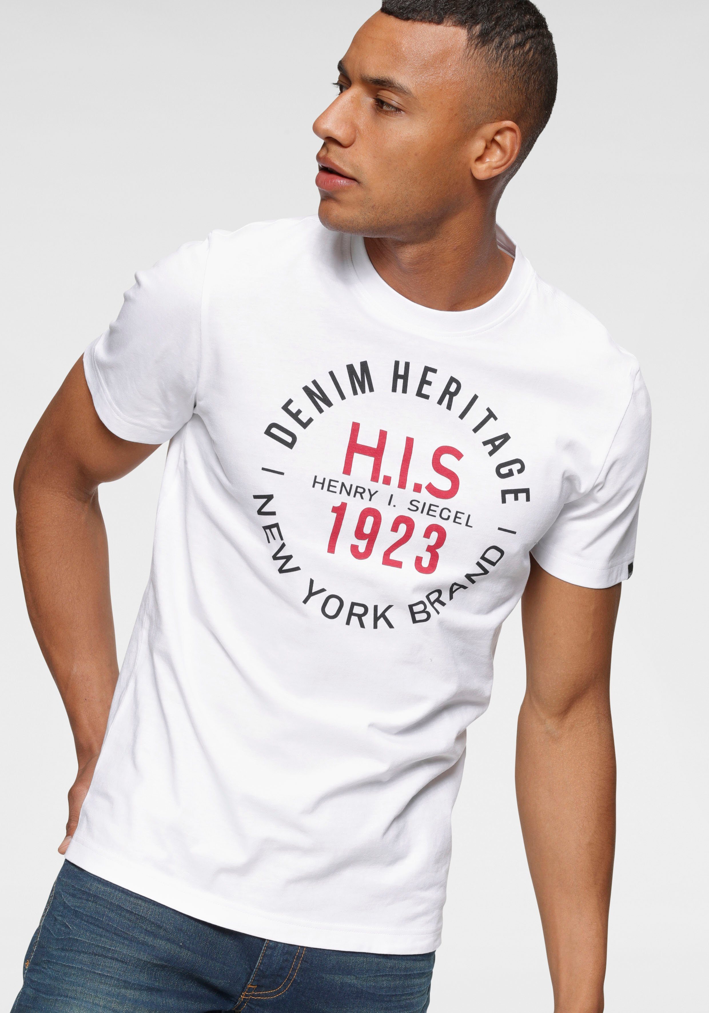 H.I.S Rundhalsshirt Kurzarm, schmale Passform, mit günstig online kaufen