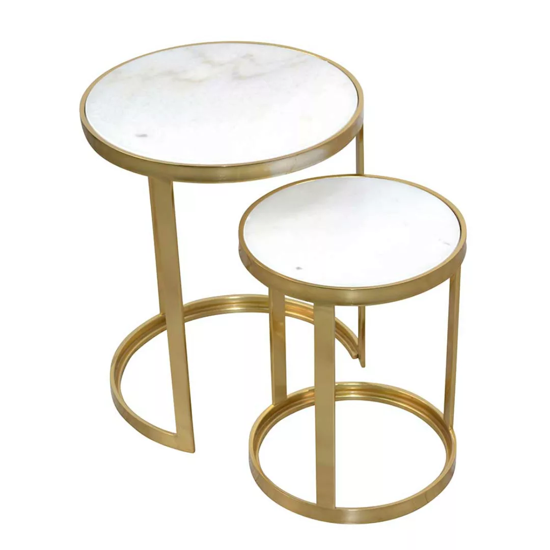 Zweisatztisch in Goldfarben runden Marmorplatten (zweiteilig) günstig online kaufen