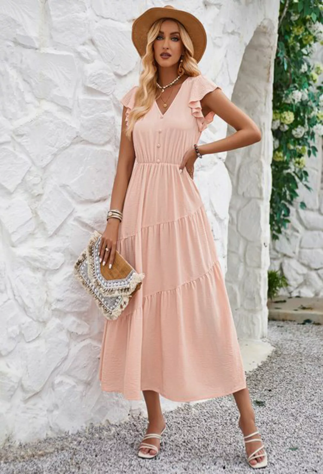 SEGUEN Sommerkleid Mode lässig Sommer Trend Frauen frischen Stil V-Ausschni günstig online kaufen