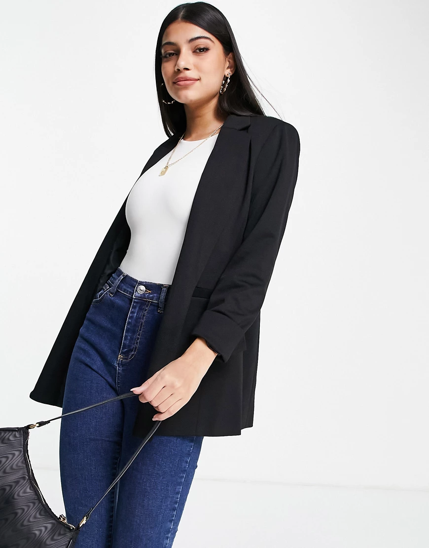 Miss Selfridge Longline – Lang geschnittener Ponte-Blazer in Schwarz günstig online kaufen