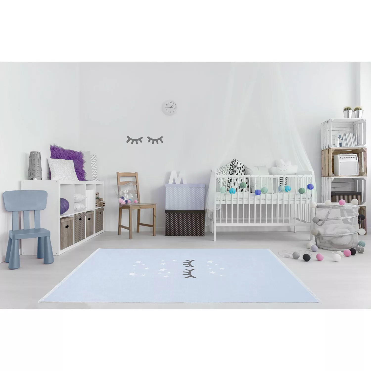 home24 Happy Rugs Kinderteppich Sleeping Eyes Pastellblau Stern Design Kuns günstig online kaufen