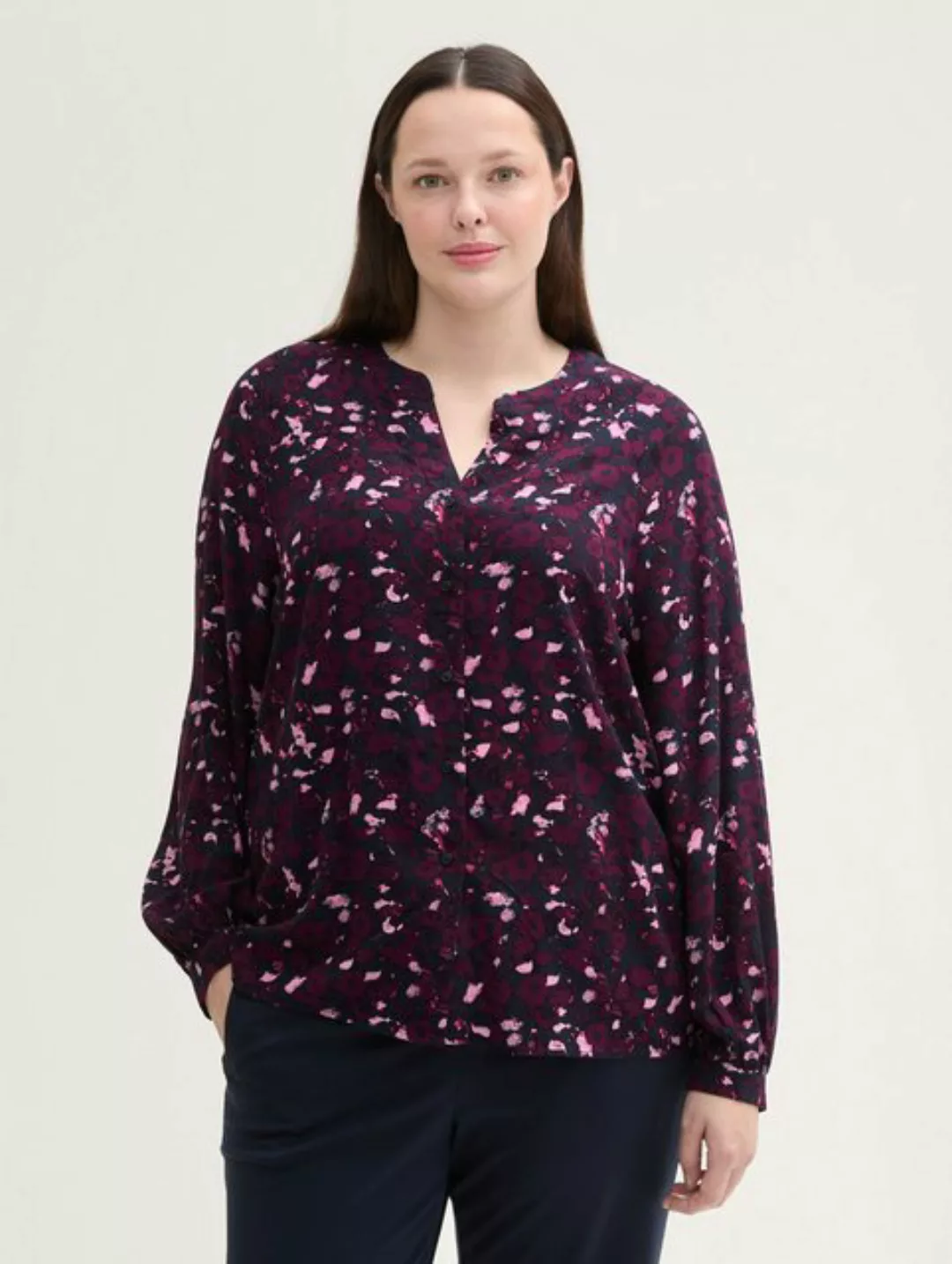 TOM TAILOR PLUS Langarmbluse Plus Size - Gemusterte Bluse mit LENZING™ ECOV günstig online kaufen