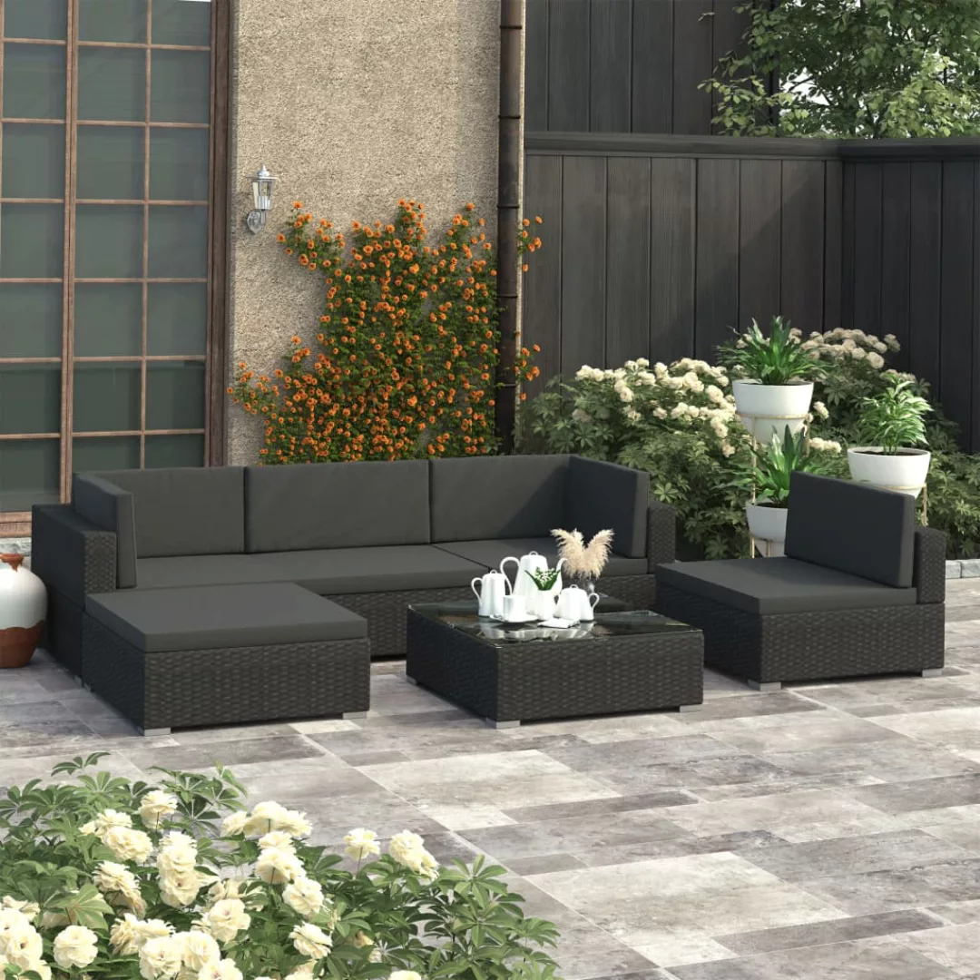 6-tlg. Garten-lounge-set Mit Auflagen Poly Rattan Schwarz günstig online kaufen