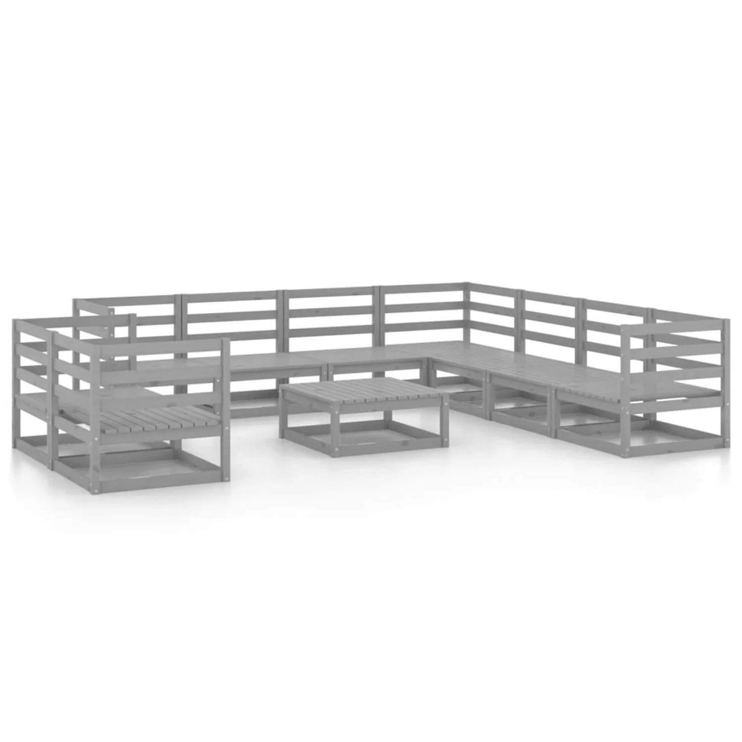 vidaXL 10-tlg Garten-Lounge-Set Grau Kiefer Massivholz Modell 11 günstig online kaufen