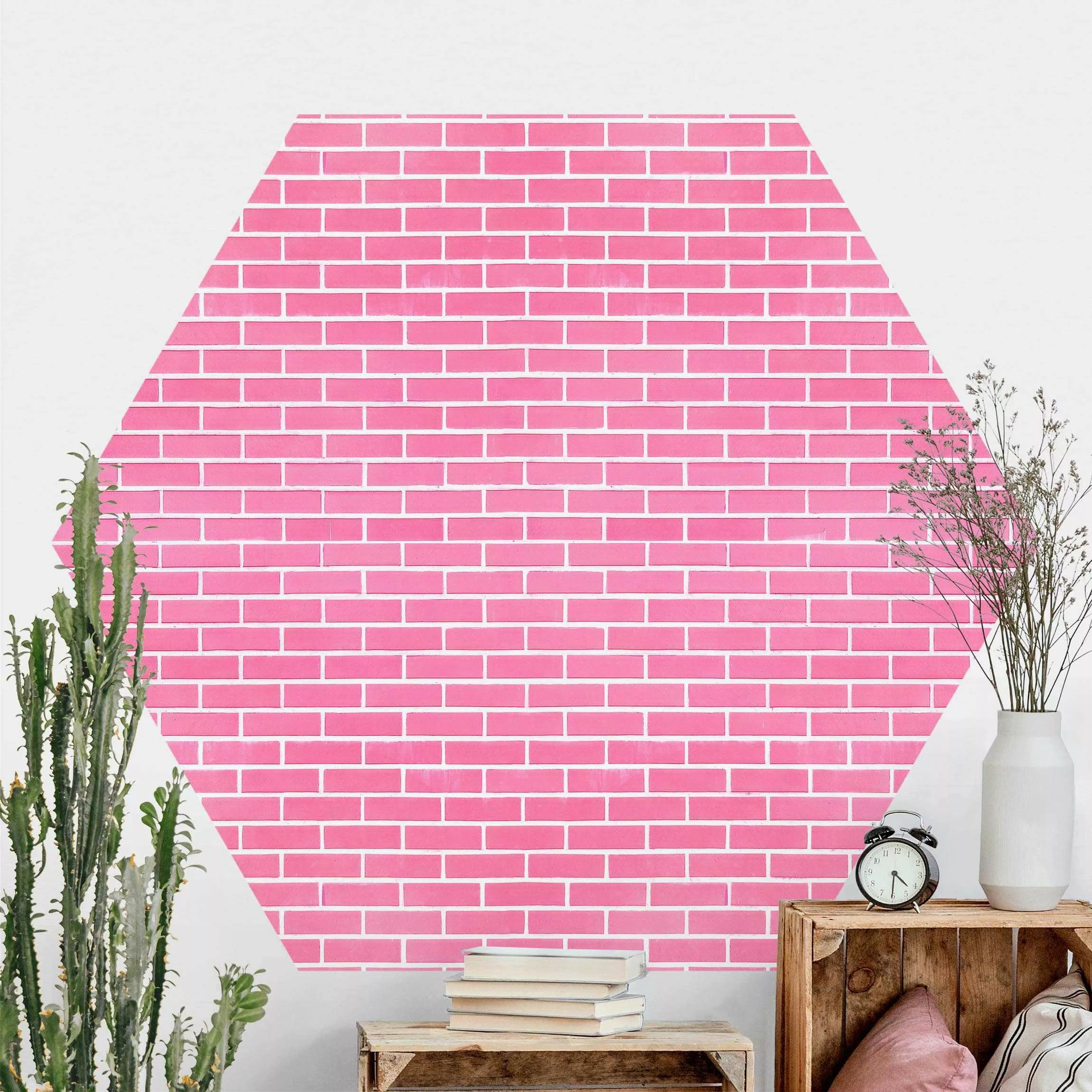 Hexagon Mustertapete selbstklebend Rosa Ziegelwand günstig online kaufen