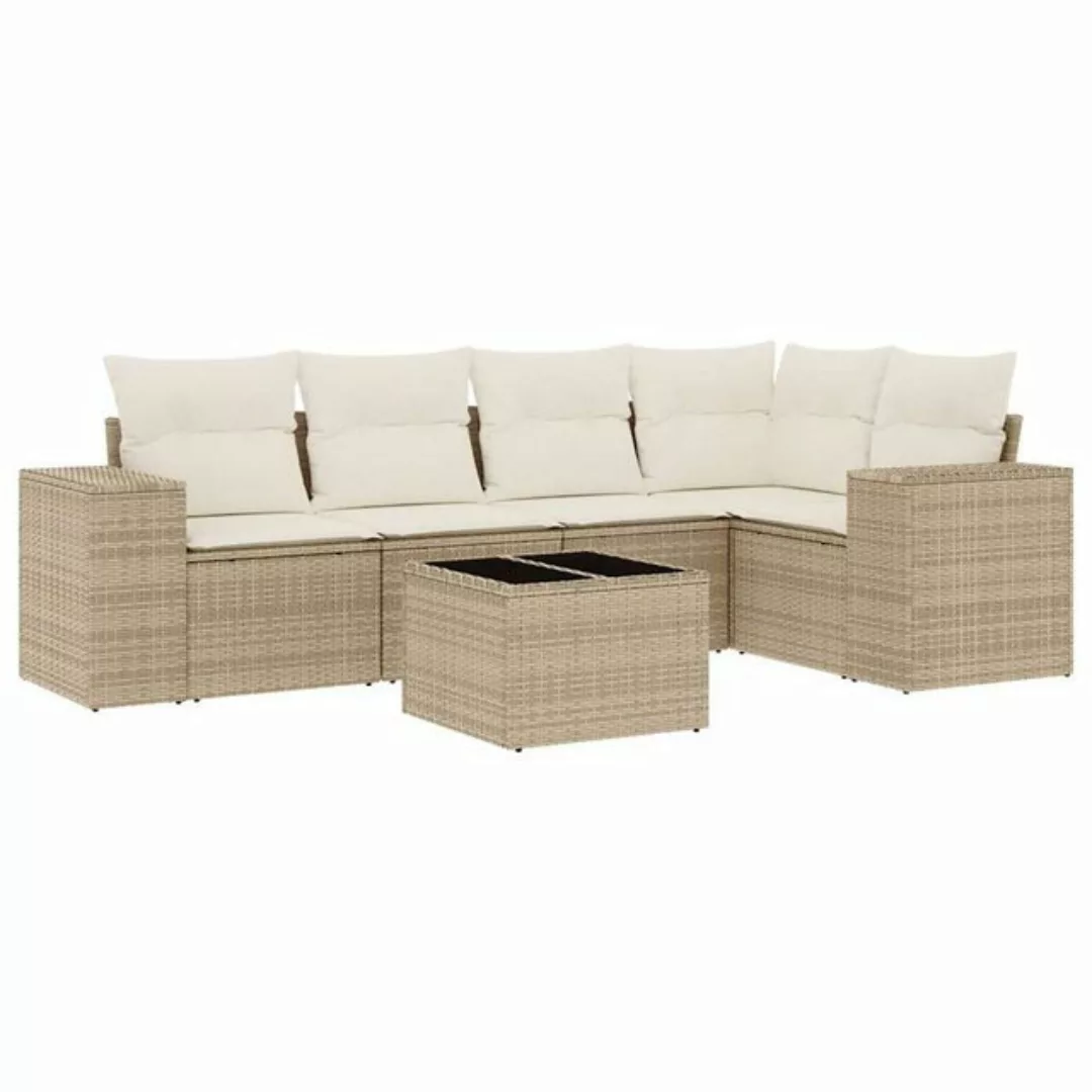 vidaXL Sofaelement 6-tlg. Garten-Sofagarnitur mit Kissen Beige Poly Rattan günstig online kaufen