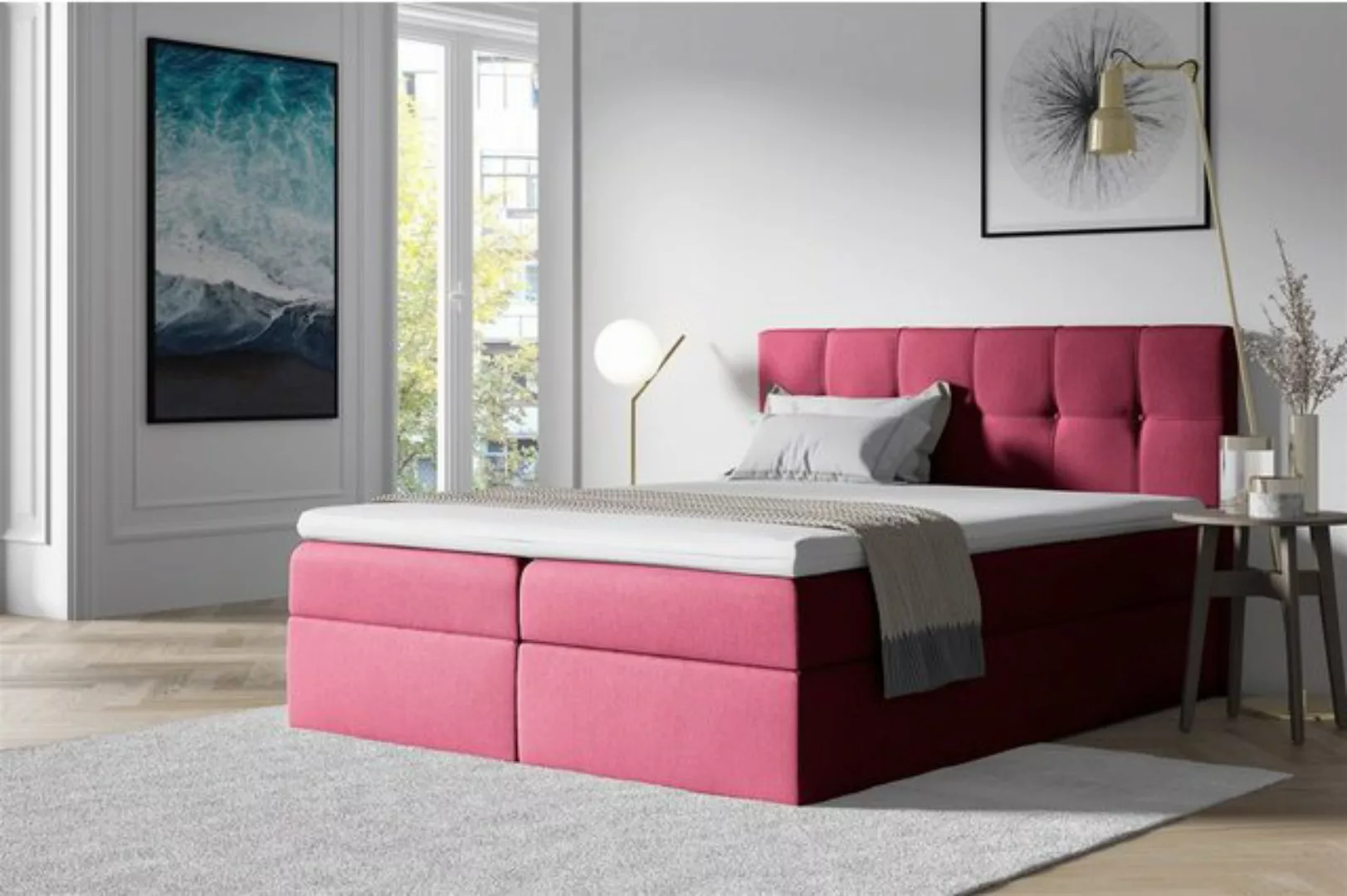 Fun Möbel Boxspringbett Boxspringbett Schlafzimmerbett BURGOS in Stoff Rot günstig online kaufen