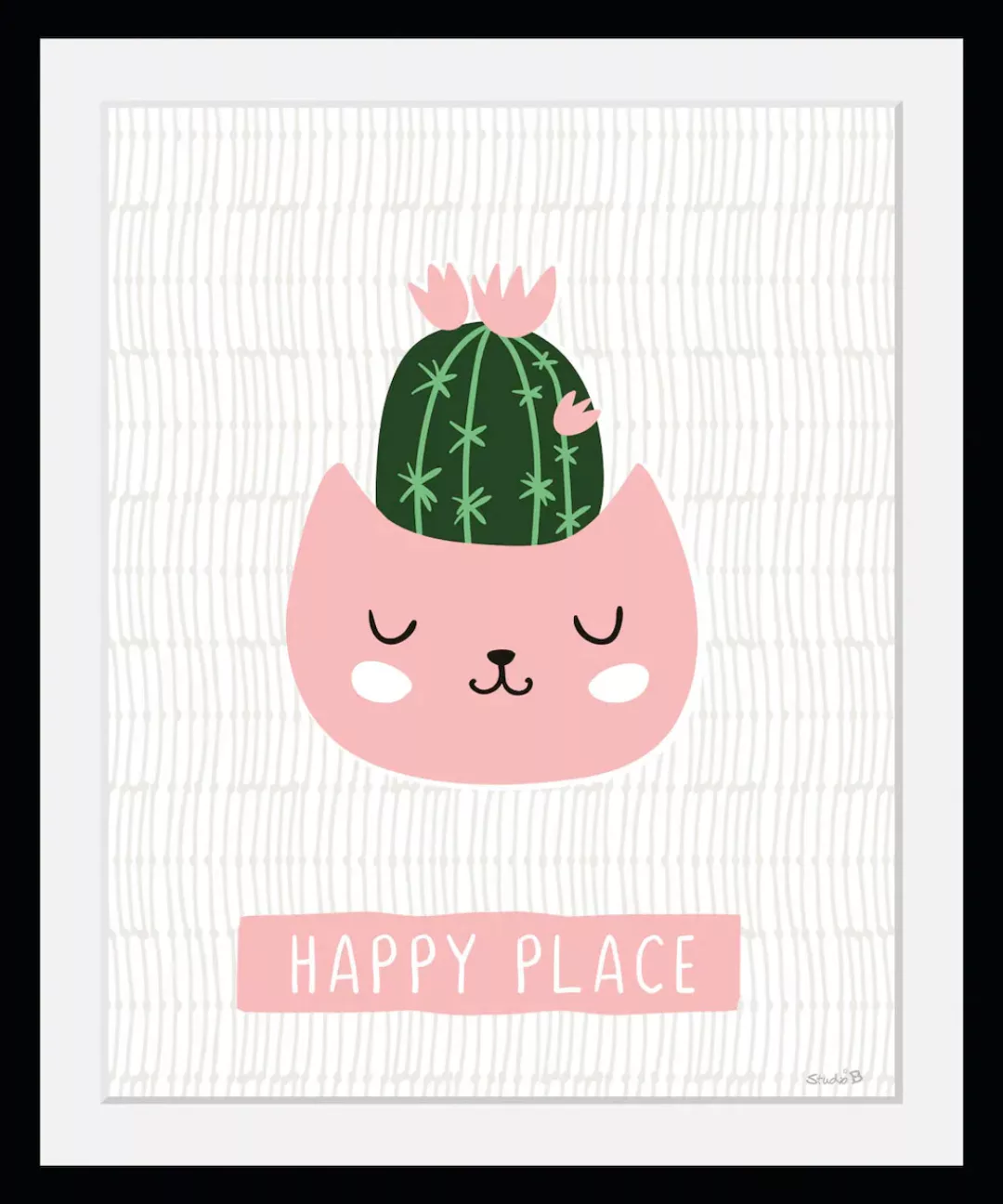 queence Bild "HAPPY PLACE", Pflanzen-Pflanzenbilder-Schriftzug-Katze-Katzen günstig online kaufen