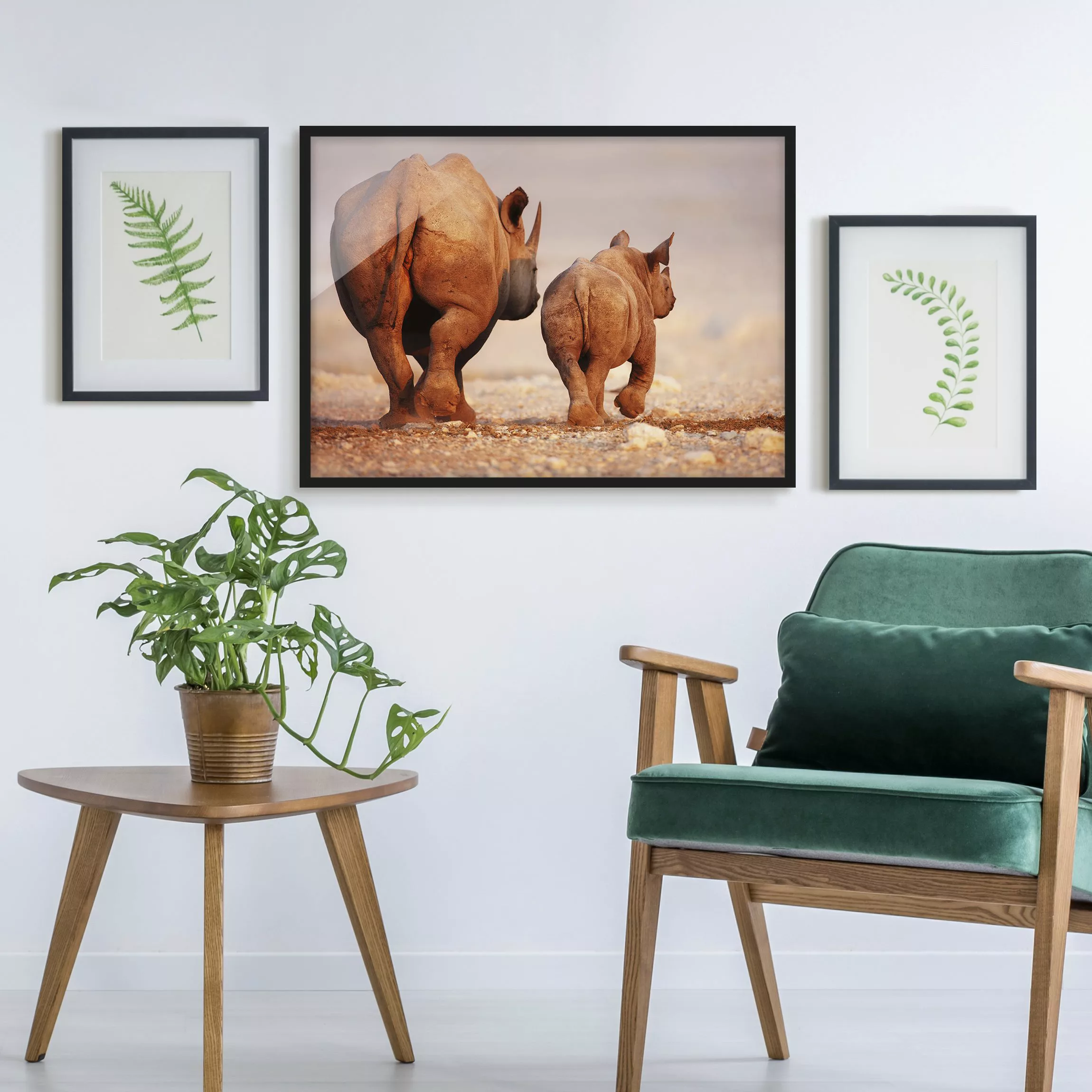 Bild mit Rahmen Tiere - Querformat Wandering Rhinos günstig online kaufen