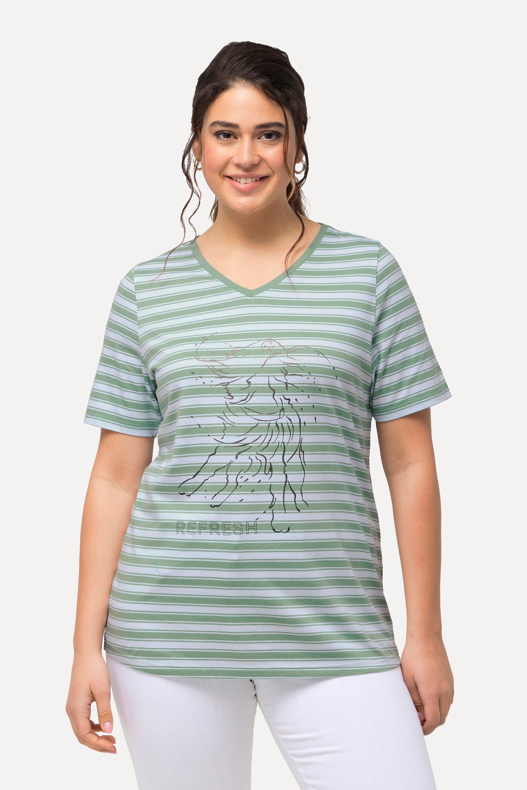 Ulla Popken T-Shirt T-Shirt Ringel Metallic-Tiermotiv günstig online kaufen