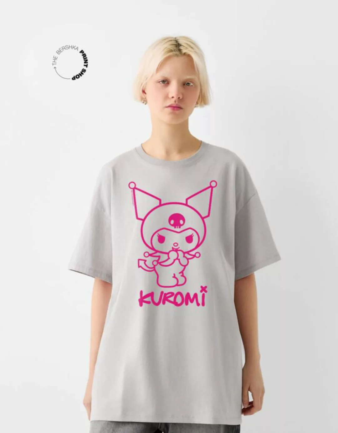 Bershka T-Shirt Kuromi Im Boxy-Fit Mit Kurzen Ärmeln Damen Xs Grau günstig online kaufen