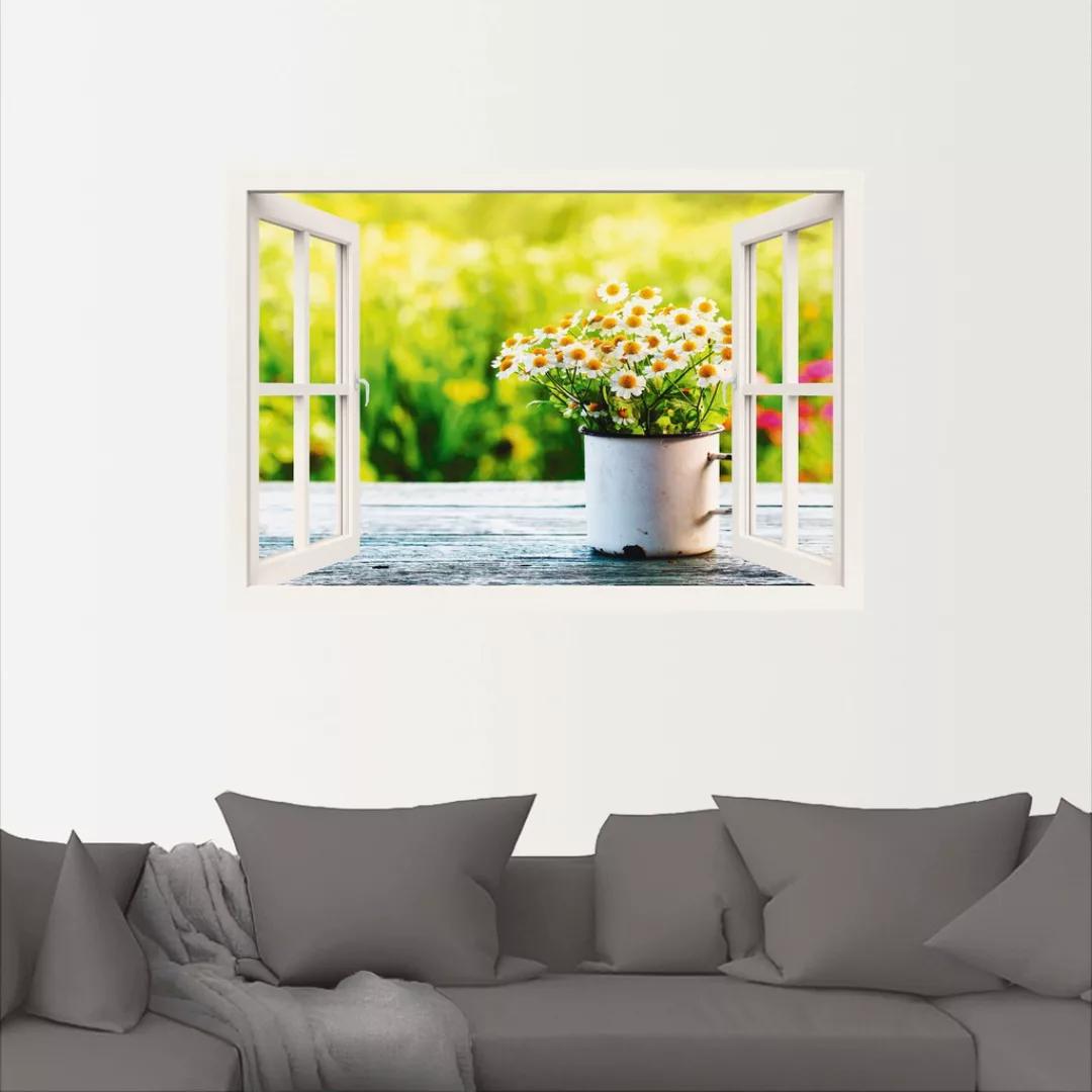 Artland Wandbild "Fensterblick Garten mit Gänseblümchen", Blumen, (1 St.), günstig online kaufen