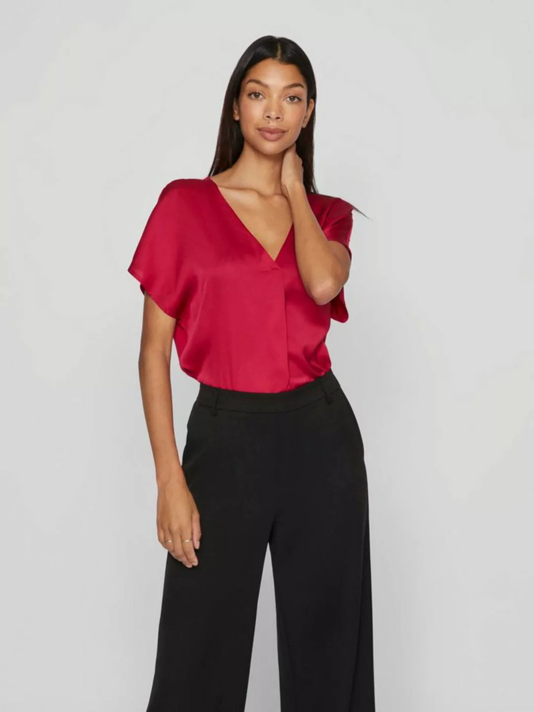 Vila Blusenshirt Satin Blusen Shirt Top Glänzendes Kurzarm Oberteil 7126 in günstig online kaufen