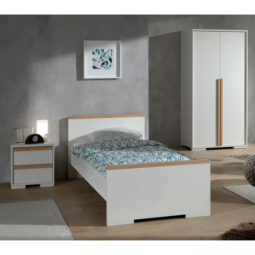 Jugendzimmermöbel Set in Weiß und Buche modern (dreiteilig) günstig online kaufen