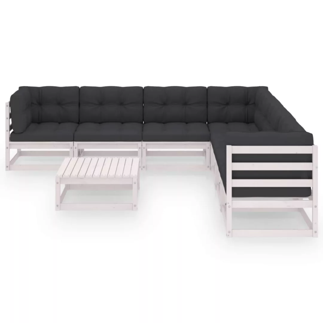 8-tlg. Garten-lounge-set Mit Kissen Weiß Kiefer Massivholz günstig online kaufen