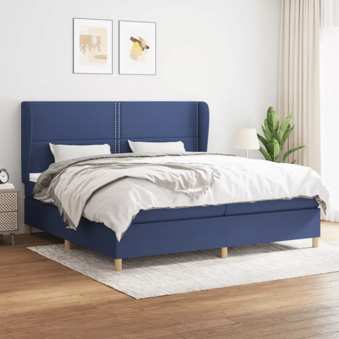 vidaXL Boxspringbett Boxspringbett mit Matratze Blau 200x200 cm Stoff Bett günstig online kaufen