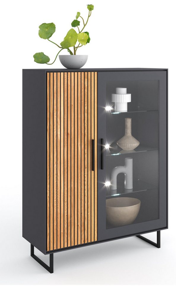 freiraum Vitrine Joe in Eiche / anthrazit, Eiche teilmassiv - 102x147x40cm günstig online kaufen