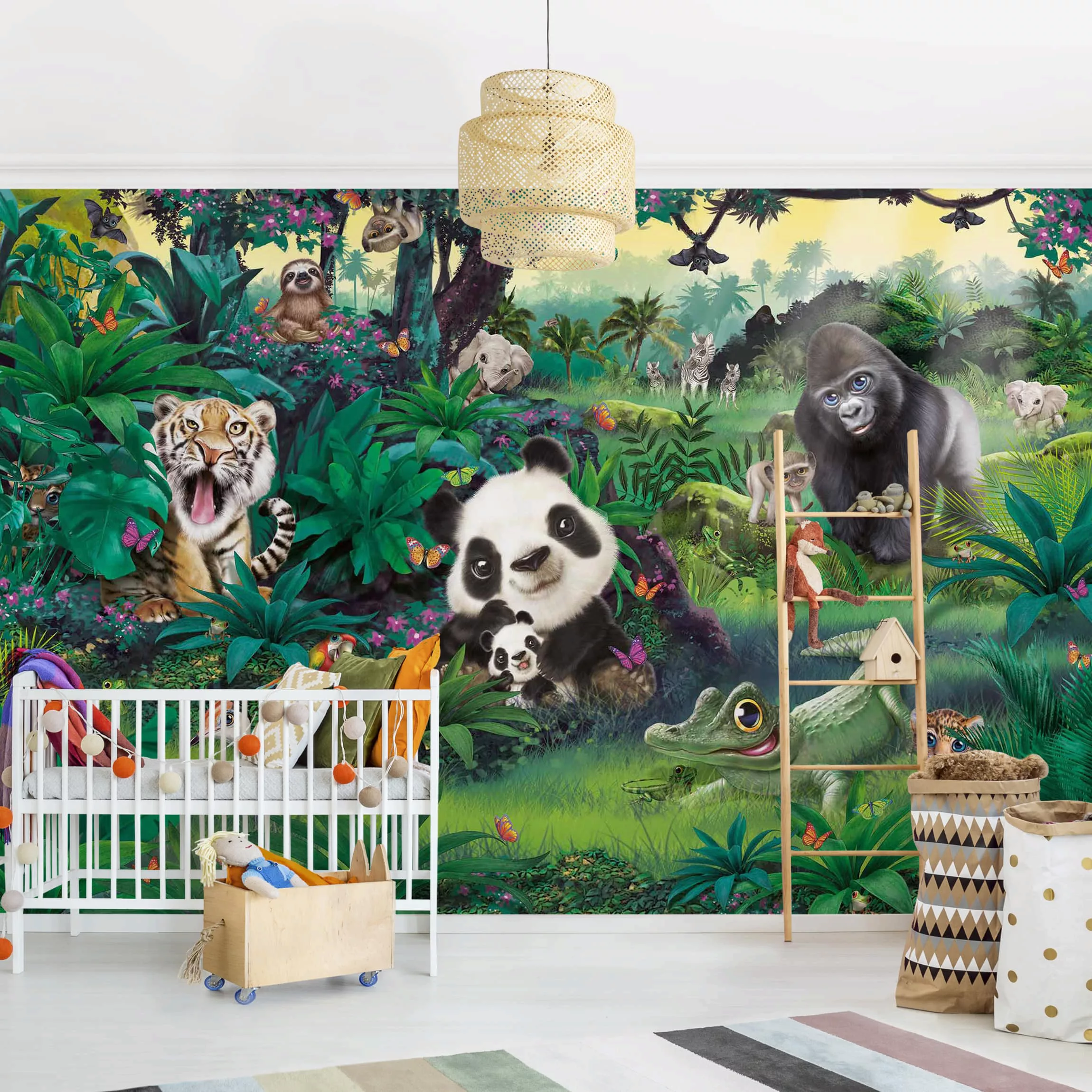 Bilderwelten Kindertapete Dschungel mit Tieren bunt Gr. 288 x 190 günstig online kaufen