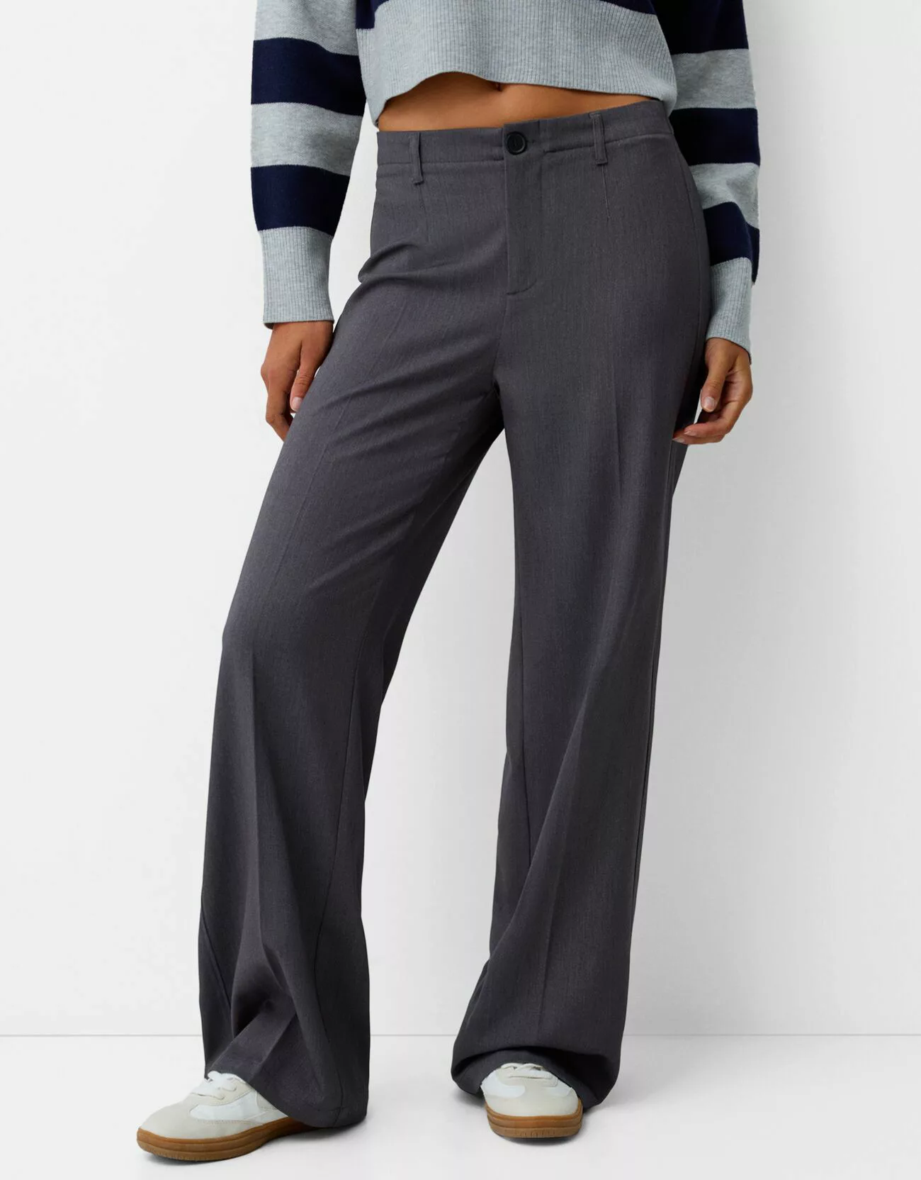 Bershka Wide Leg Tailoring-Hose Damen 34 Dunkelgrau günstig online kaufen