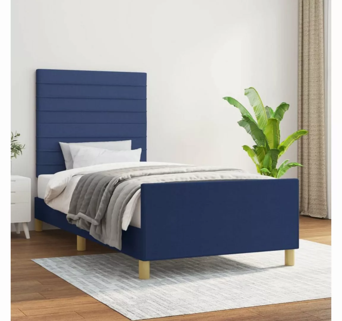 vidaXL Bett, Bettgestell ohne Matratze Blau 90x200 cm Stoff günstig online kaufen