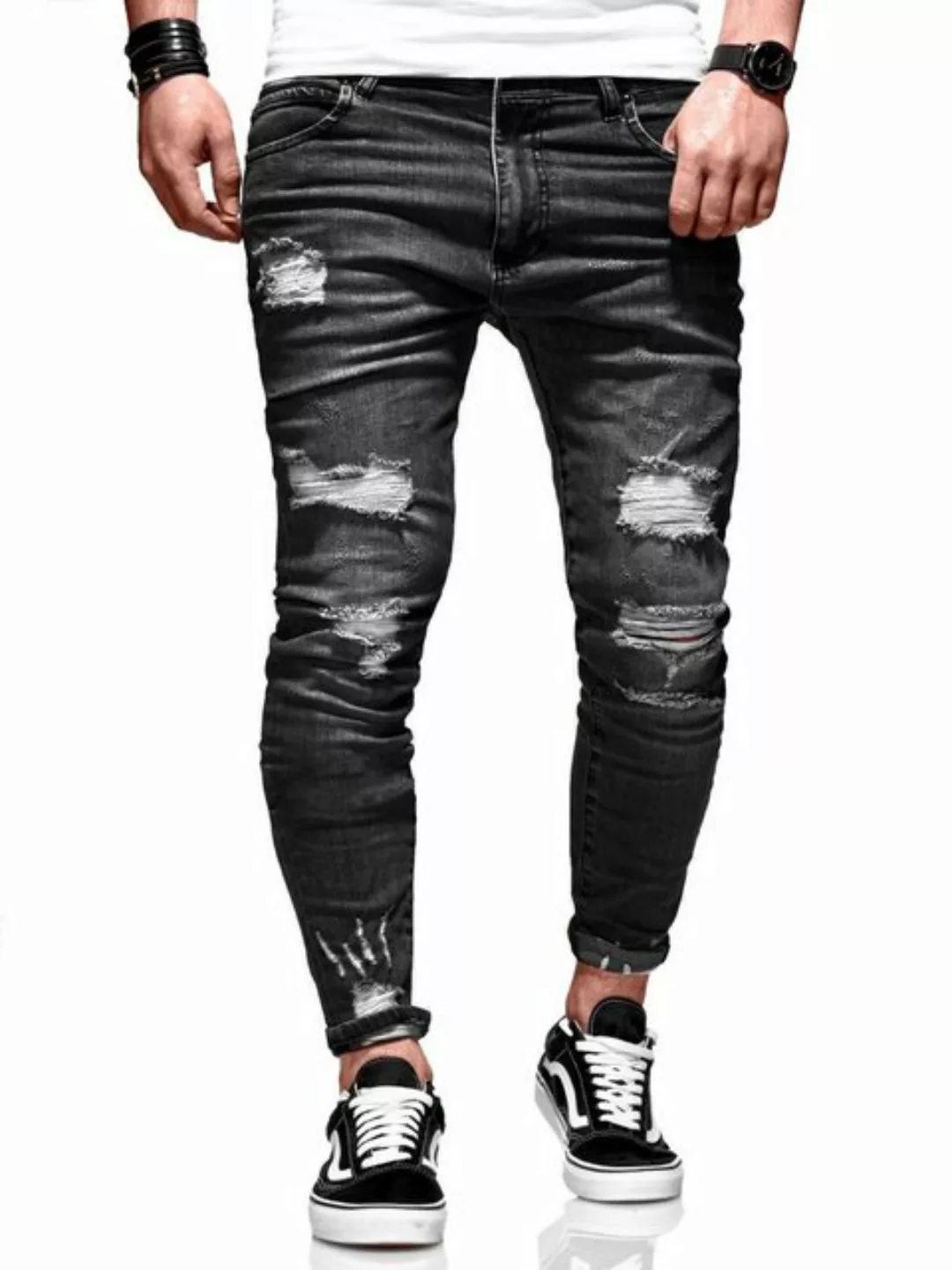 behype Slim-fit-Jeans "Dino", mit tollen Used-Elementen günstig online kaufen