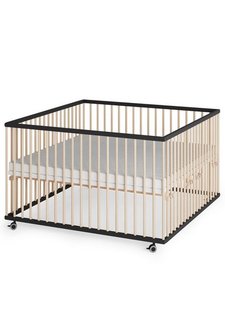 Sämann Babybett Laufgitter 120x120 cm mit Matratze - schwarz/natur Premium günstig online kaufen