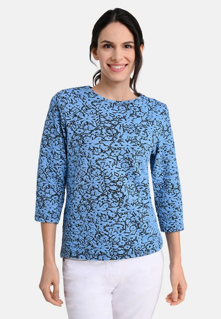 BICALLA T-Shirt Shirt mit Jacquard-Blüten-Muster in Blau (1-tlg) günstig online kaufen