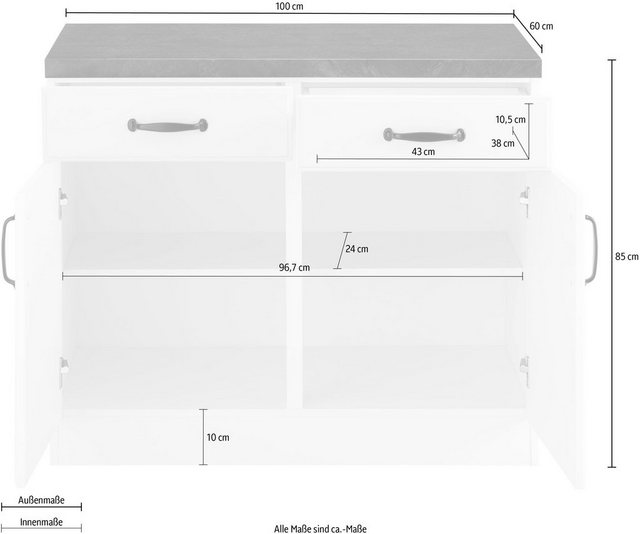 wiho Küchen Unterschrank Erla 100 cm breit mit Kassettenfront günstig online kaufen