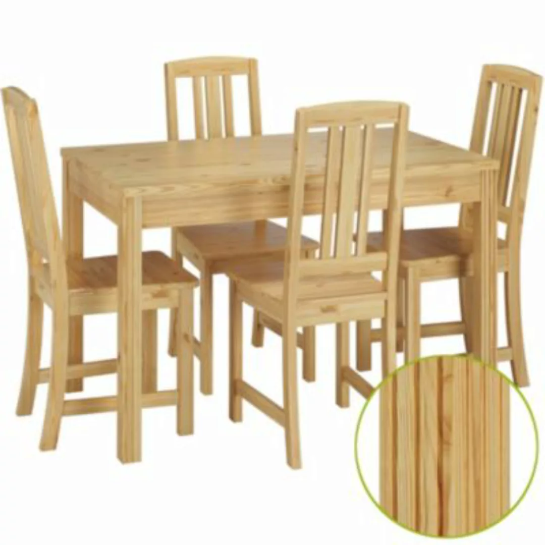 Erst-Holz® Stilvolle Essgruppe mit Tisch und 4 Stühle Kiefer Massivholz nat günstig online kaufen