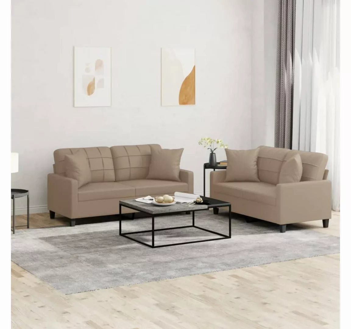 vidaXL Sofa Sofagarnitur mit Kissen Kunstleder, mit Zierkissen, Braun günstig online kaufen