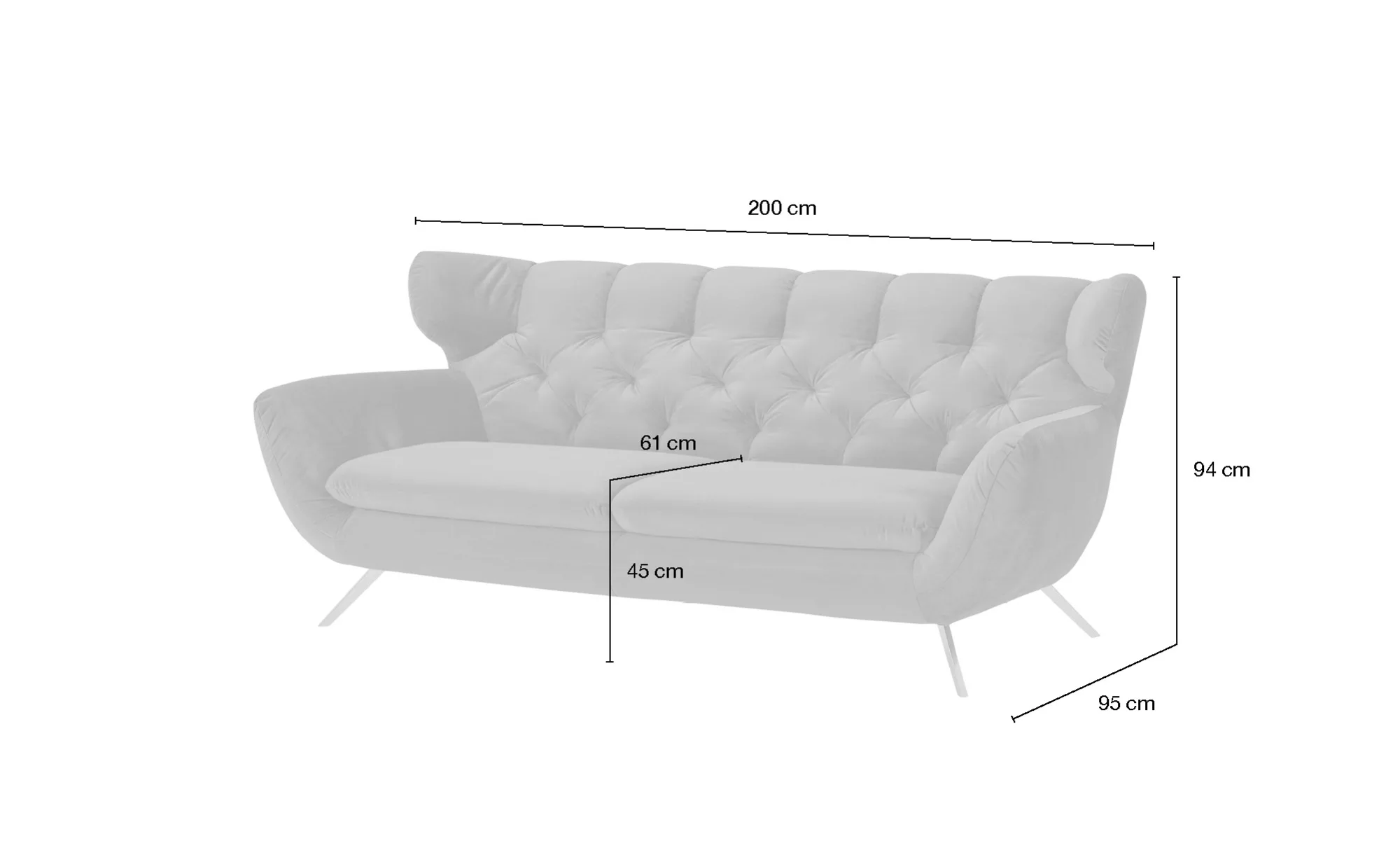 pop Sofa  Caldara ¦ grau ¦ Maße (cm): B: 200 H: 94 T: 95 Polstermöbel > Sof günstig online kaufen