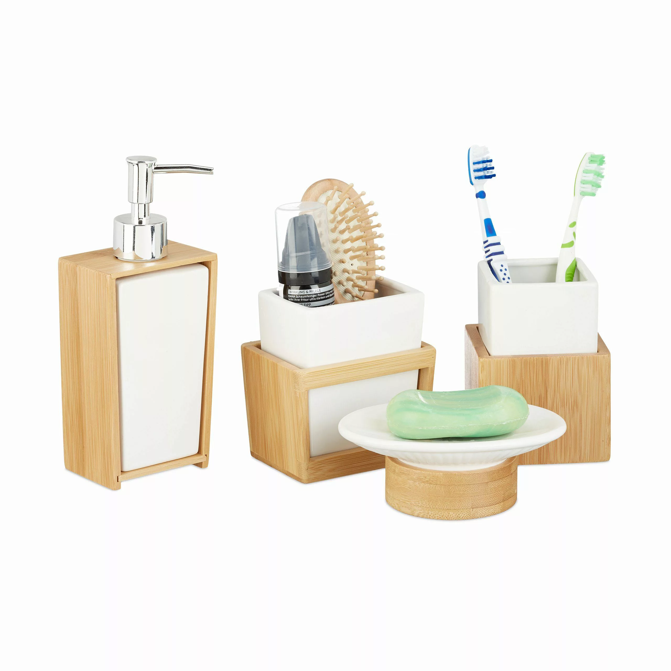 relaxdays Badezimmer-Set aus Bambus und Keramik günstig online kaufen