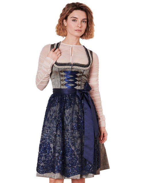 Krüger Madl Dirndl Dirndl 'Isi' mit Spitzenschürze 415367, Blau 60cm günstig online kaufen