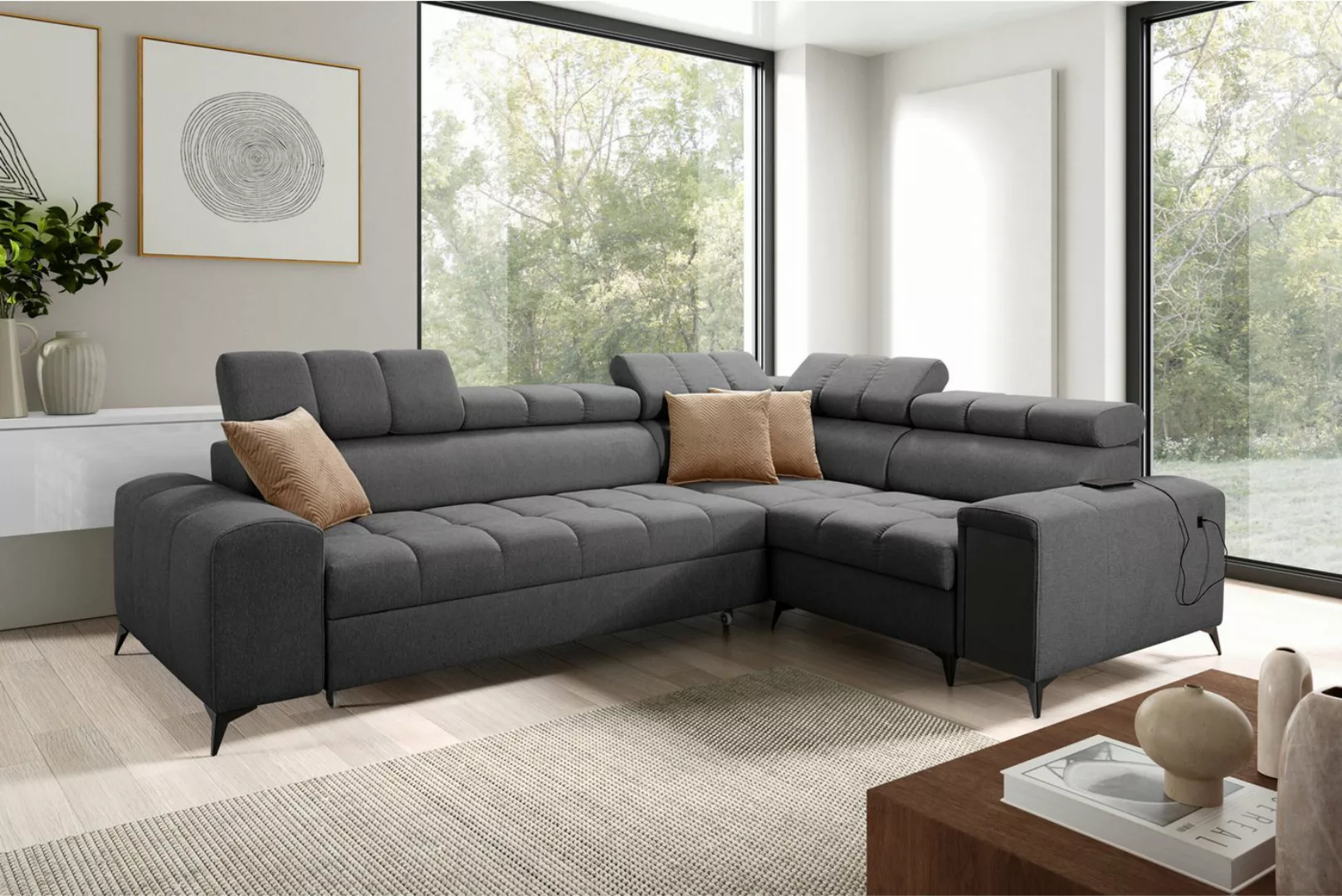 Kaiser Möbel Ecksofa Elegantes Ecksofa,GRECO II Avra Dunkelgrau Rechts günstig online kaufen