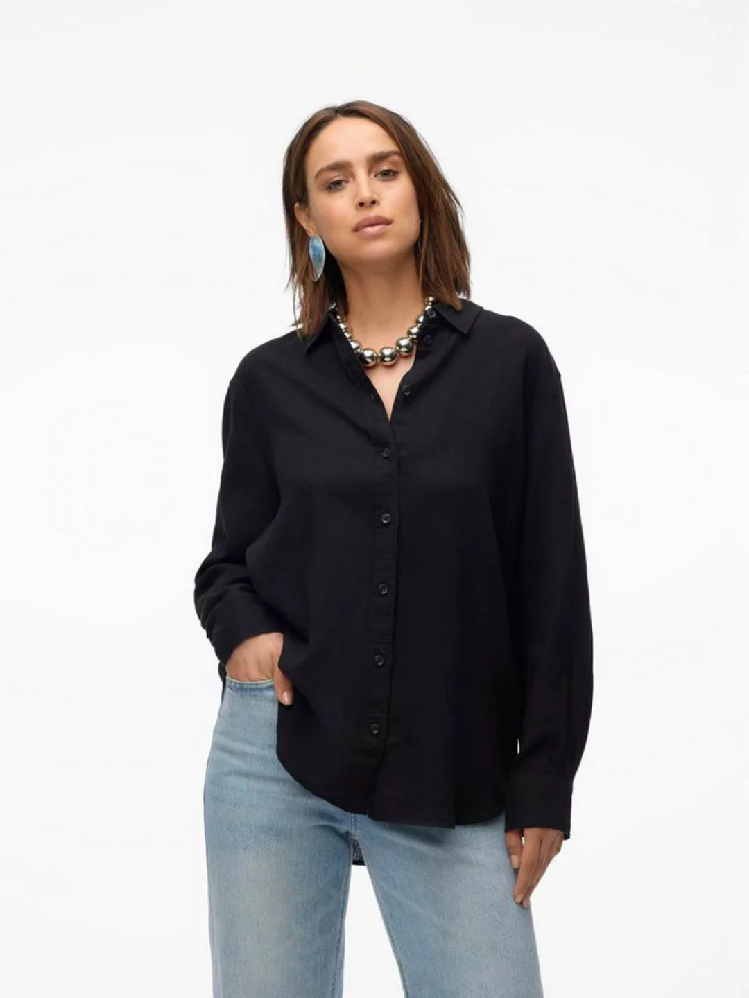 Vero Moda Blusenshirt Hemd Basic Rundhals Bluse 7319 in Schwarz günstig online kaufen