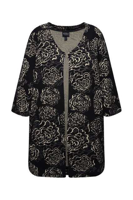 Ulla Popken Sommerjacke Jacquard-Jacke Blüten A-Linie V-Ausschnitt 3/4-Arm günstig online kaufen